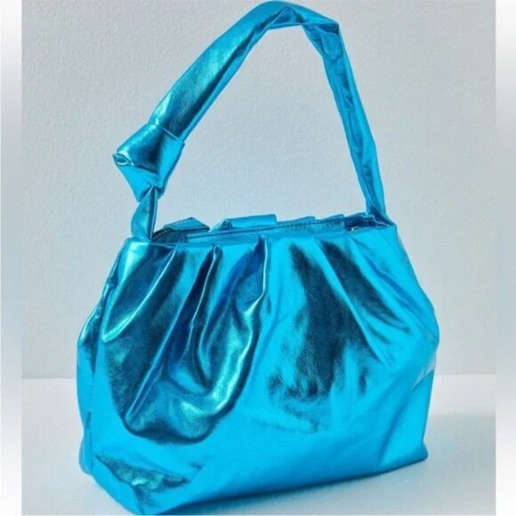 Free People Handbags - Free People Arctic Blue Metallic Viva La Vegan Clutch
